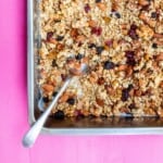 Browned granola on baking tray