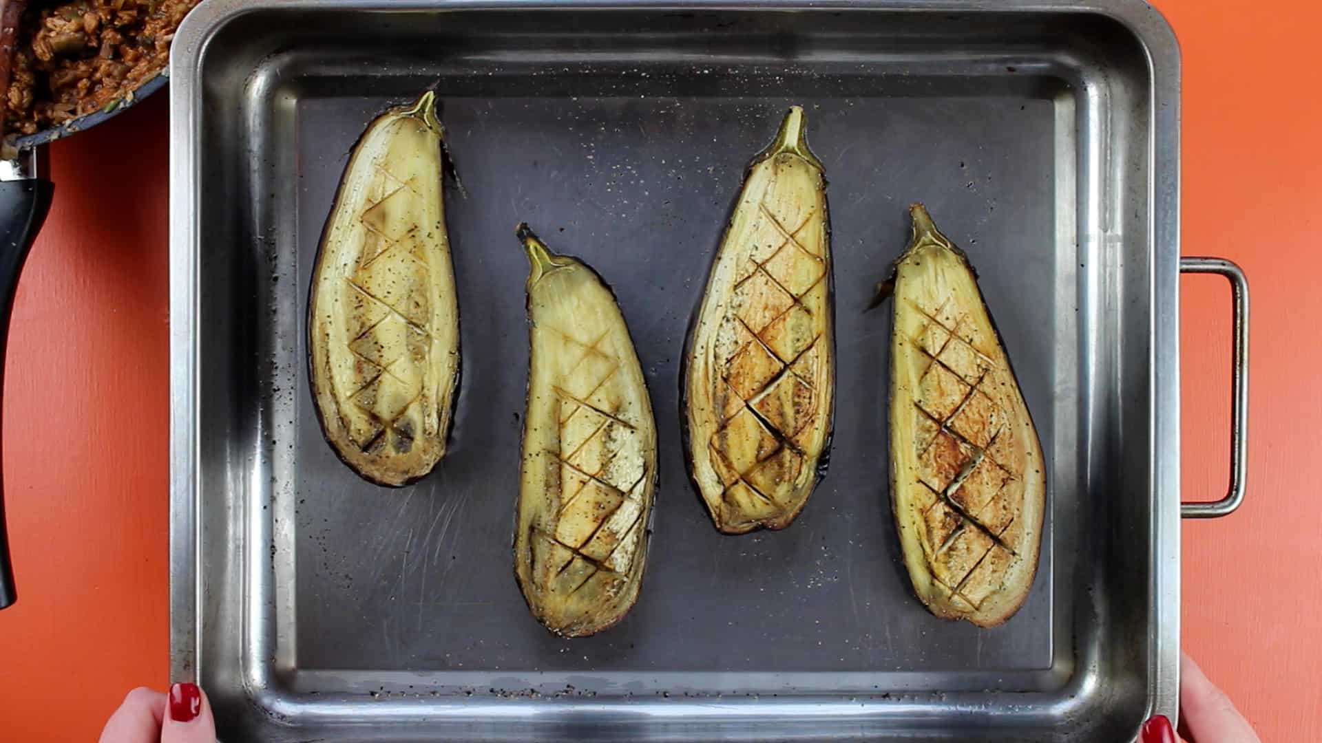 Aubergines baked and golden brown on top