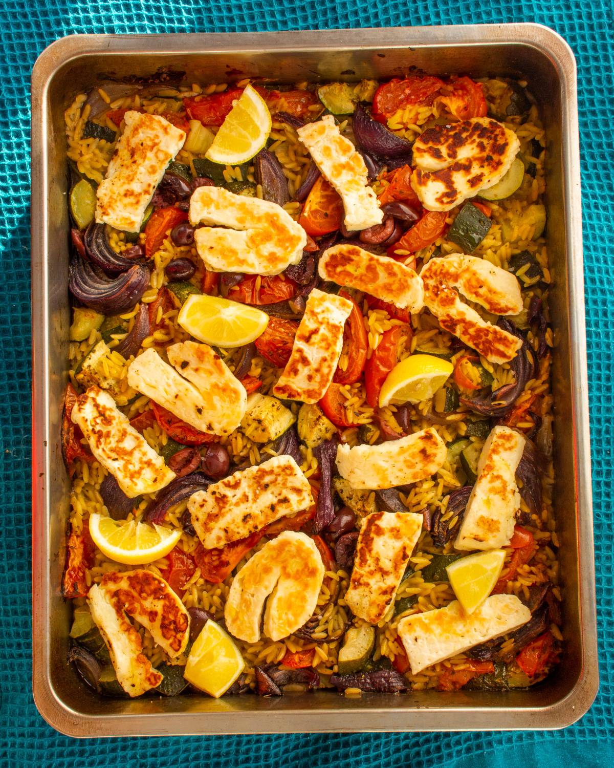 Baked Orzo Roasted Mediterranean Vegetables with Halloumi-image
