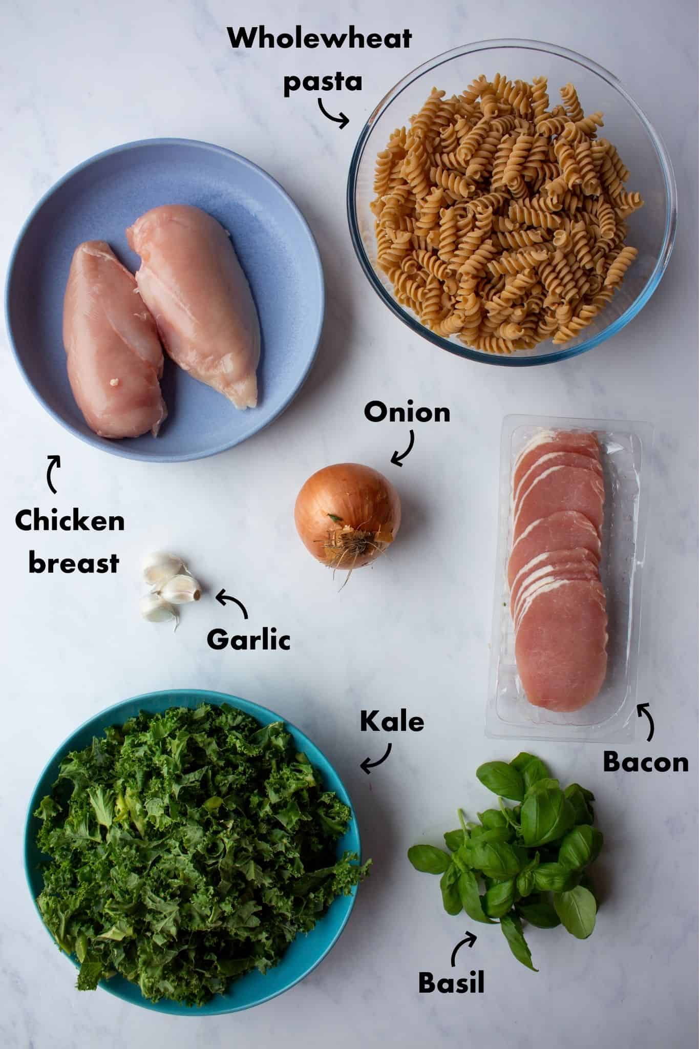creamy chicken and bacon pasta Ingredients shot