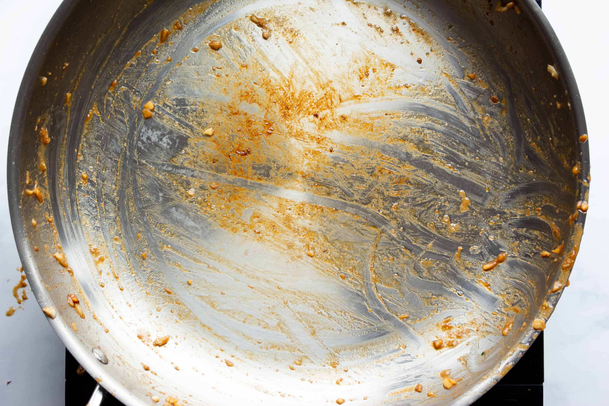 Empty pan deglazed after cooking chicken