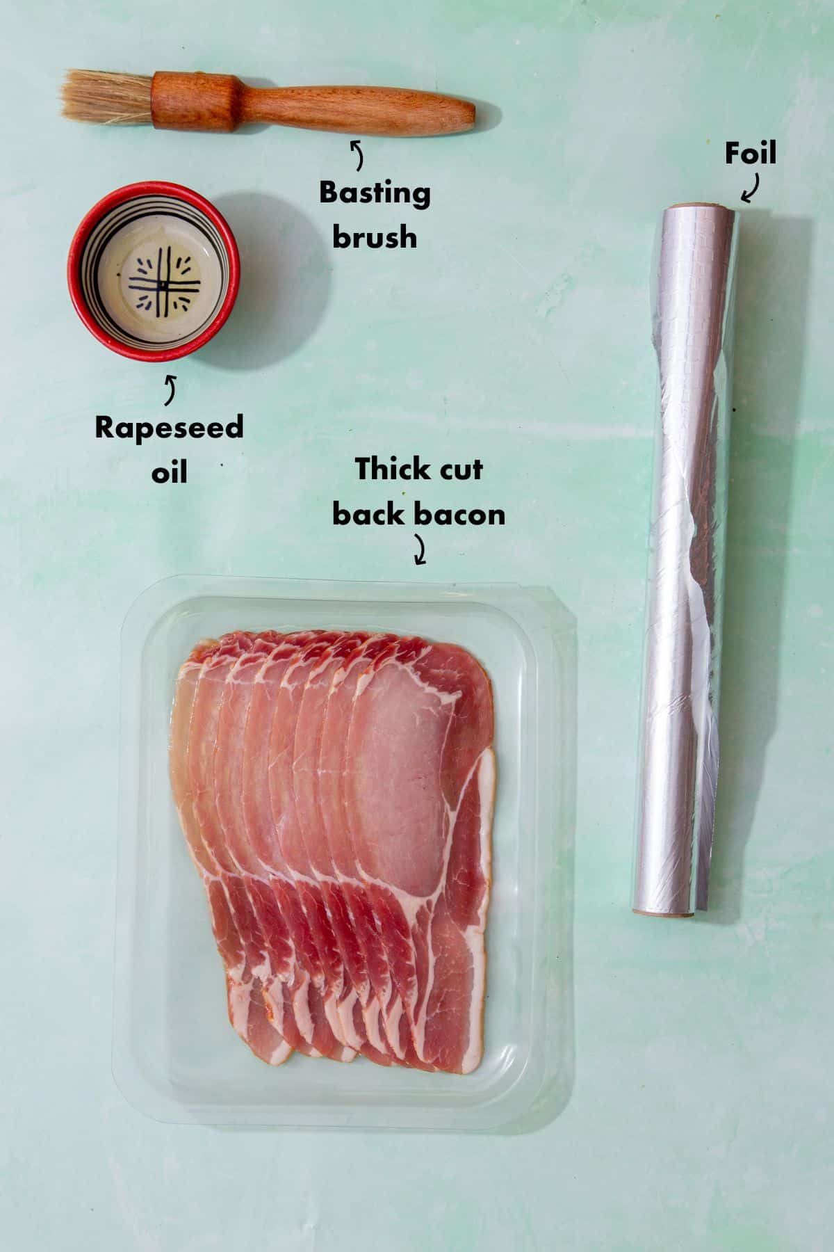 Ingredients and equipment to cook bacon in the airfryer.