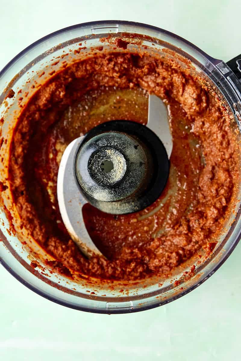 Chipotle marinade ingredients blended smooth in a blender.