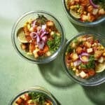 Hot honey halloumi bowl with charred corn, chickpeas and a zingy lime yogurt dressing.