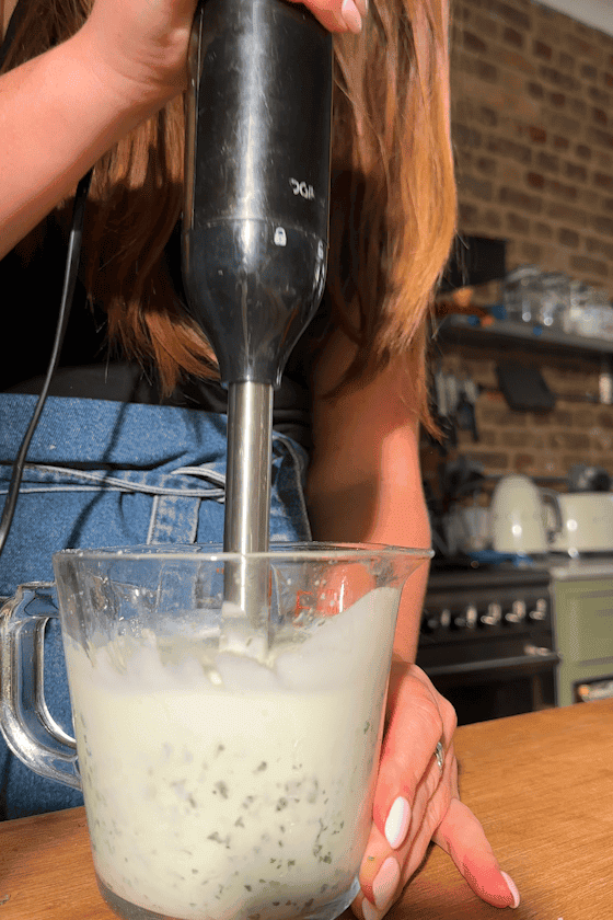 Greek yogurt, lime juice and coriander mixed into a dressing.